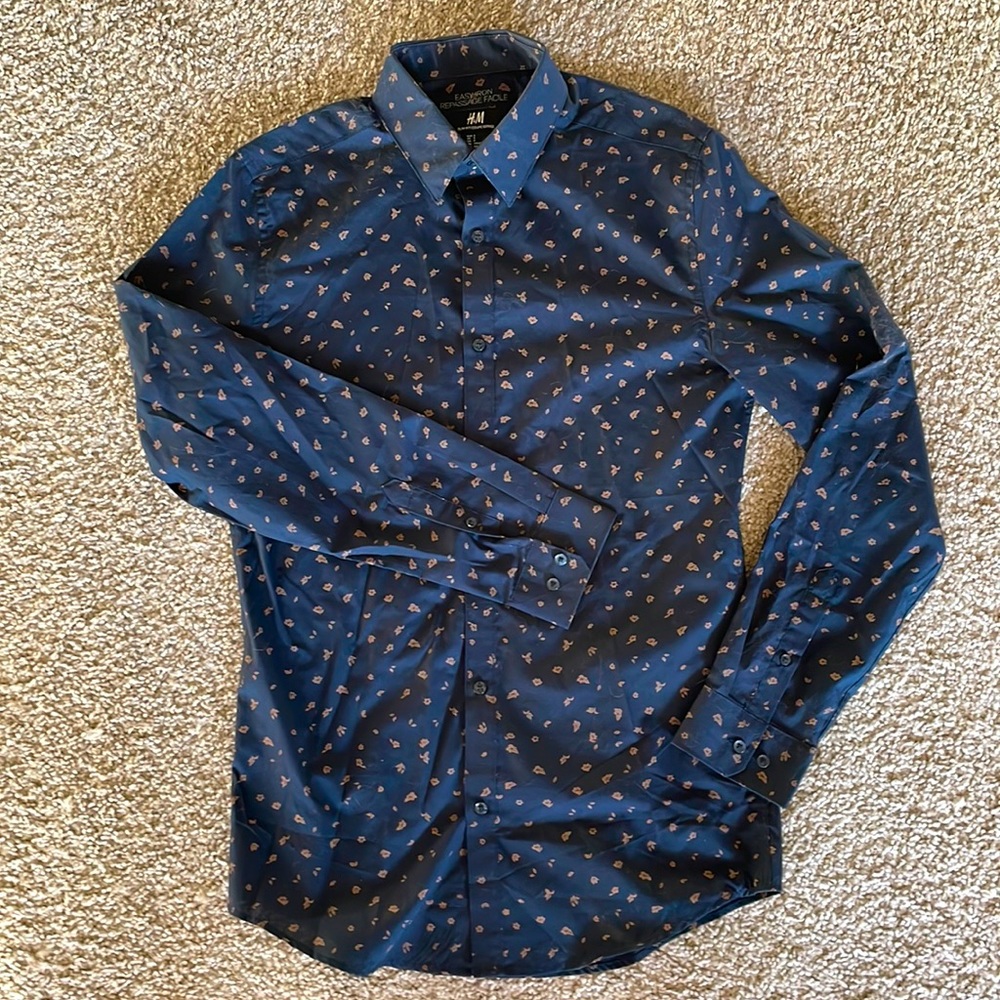 Paisley navy blue men’s dress shirt